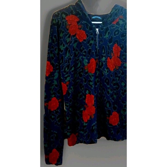 Y2K Grunge Rose Leopard Zip Hoodie Med Emo Goth Mall Punk VTG Full Zip Pockets - Picture 4 of 8